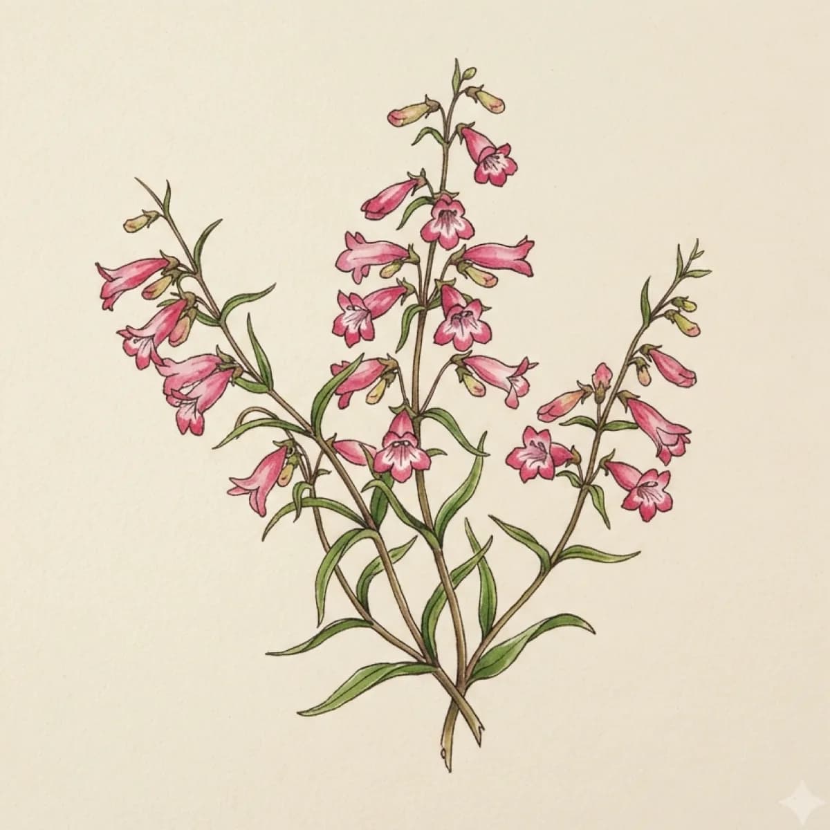 Jarritos (Penstemon roseus), lámina botánica